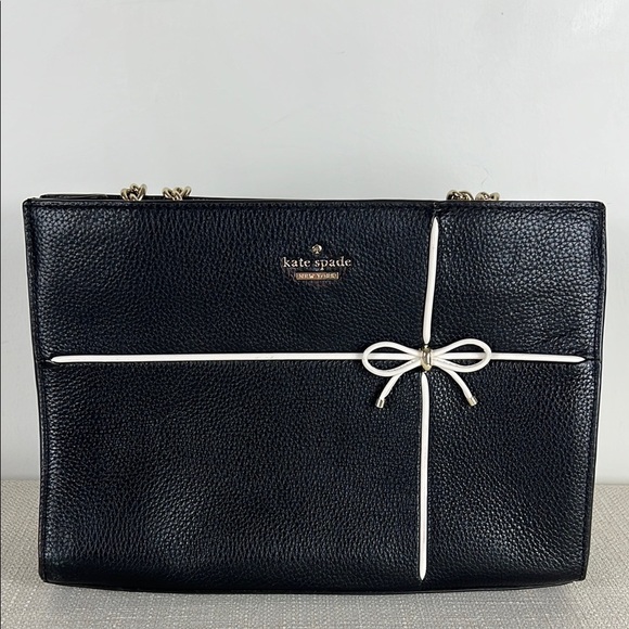 Kate Spade Cherry Street Black Pebbled Leather Shoulder Bag Bow Accent - Picture 2 of 10